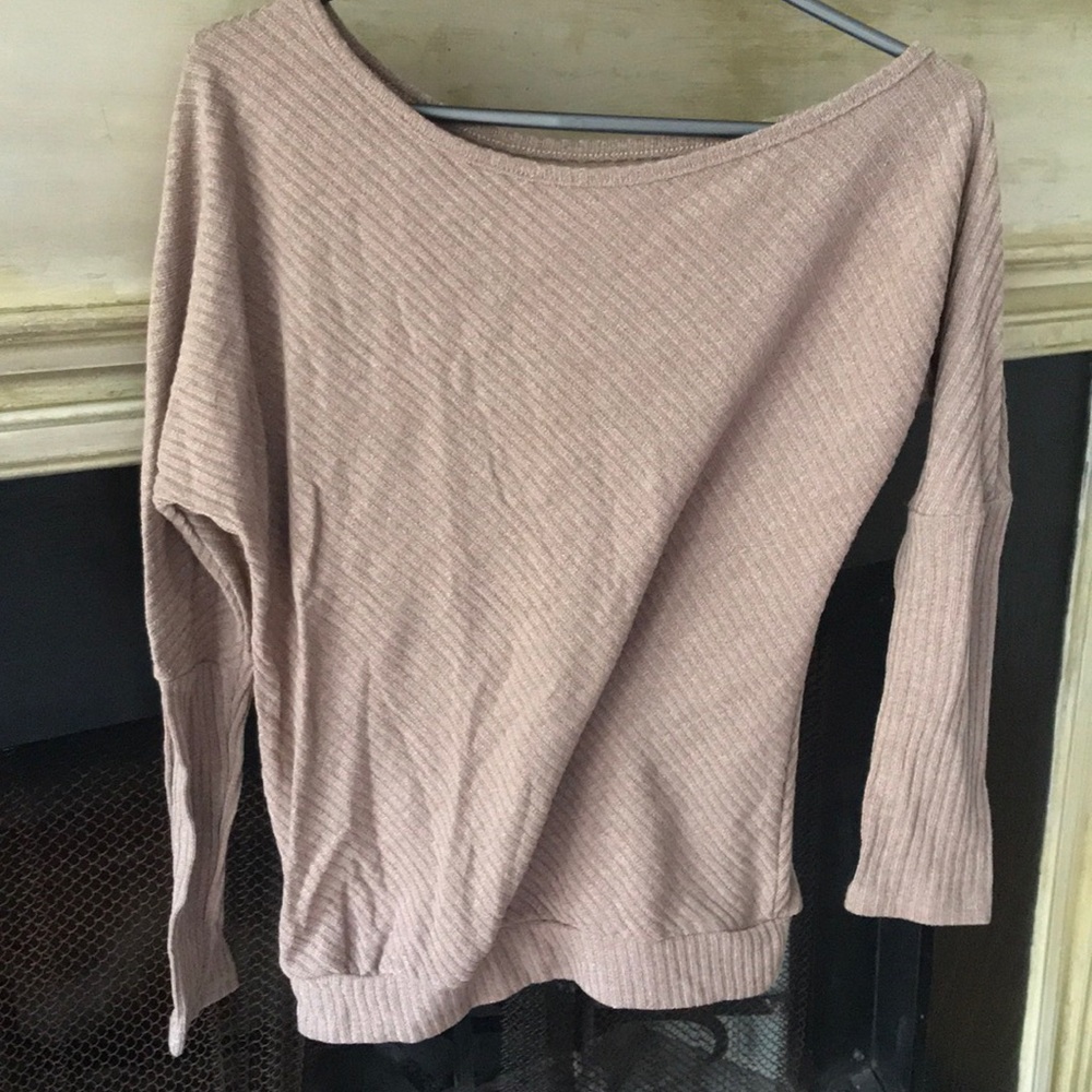 Tagless beige long sleeve one shoulder top